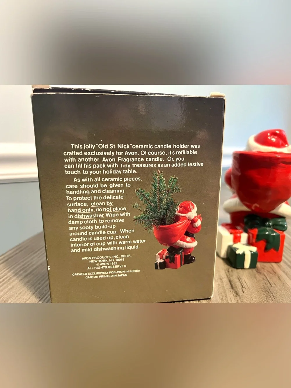 Vintage 1982 Avon “Ho Ho Glow” Santa Ceramic Candle Holder – Original Box